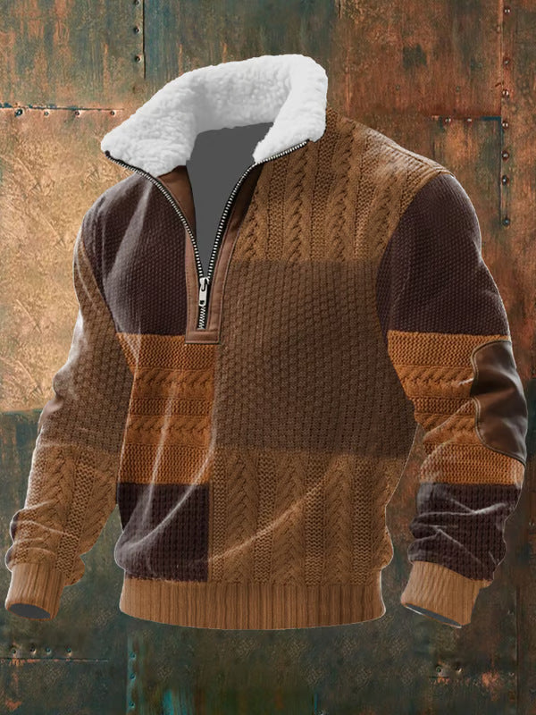 Pull zippé à col montant fourré Danoir Paris, intérieur chaud, couleur brun, style confortable et tendance.