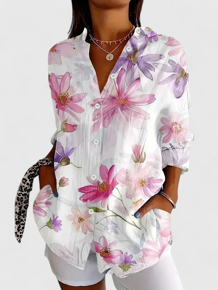 Chemise boutonnée Danoir Paris Anita rose, blouse élégante à manches longues et col classique pour femme