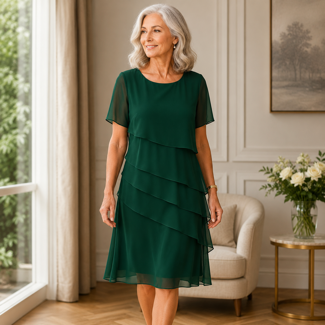 Robe Linda élégante de Danoir Paris en rose avec volants, tissu confortable, pour une allure sophistiquée et féminine.