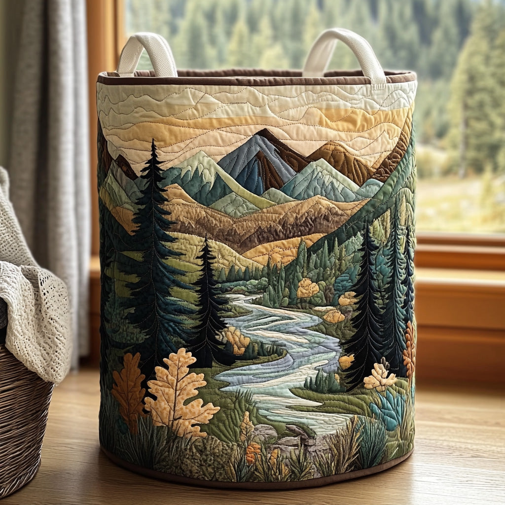 Panier à linge matelassé Danoir Paris Forest Stream, petit panier de lavage avec design en tissu quilté.