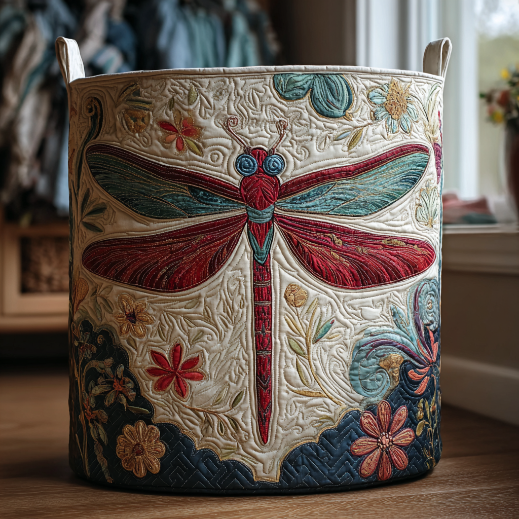 Panier à linge en quilting Danoir Paris Pure Dragonfly, petit, avec motif de libellule, pratique et esthétique pour la lingerie.