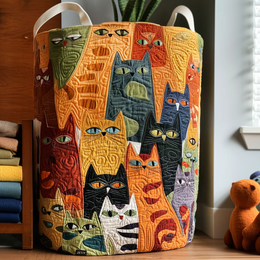 Panier à linge rembourré Danoir Paris Purrfect Posse, petit panier à linge quilté avec poignée, pour rangement pratique et élégant