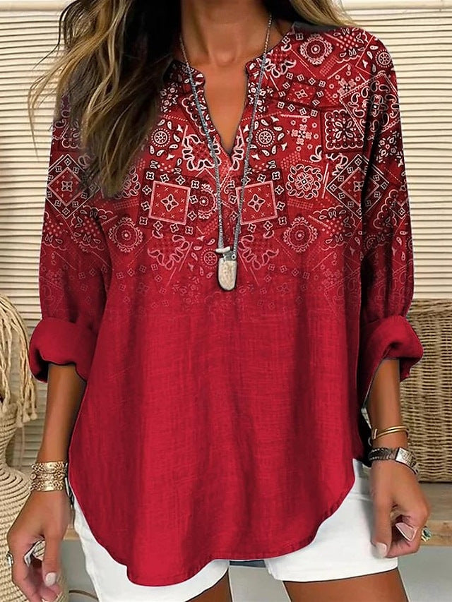 Blouse décontractée élégante Nina de Danoir Paris avec rayures bleues, vue de face, tissu léger et style chic.