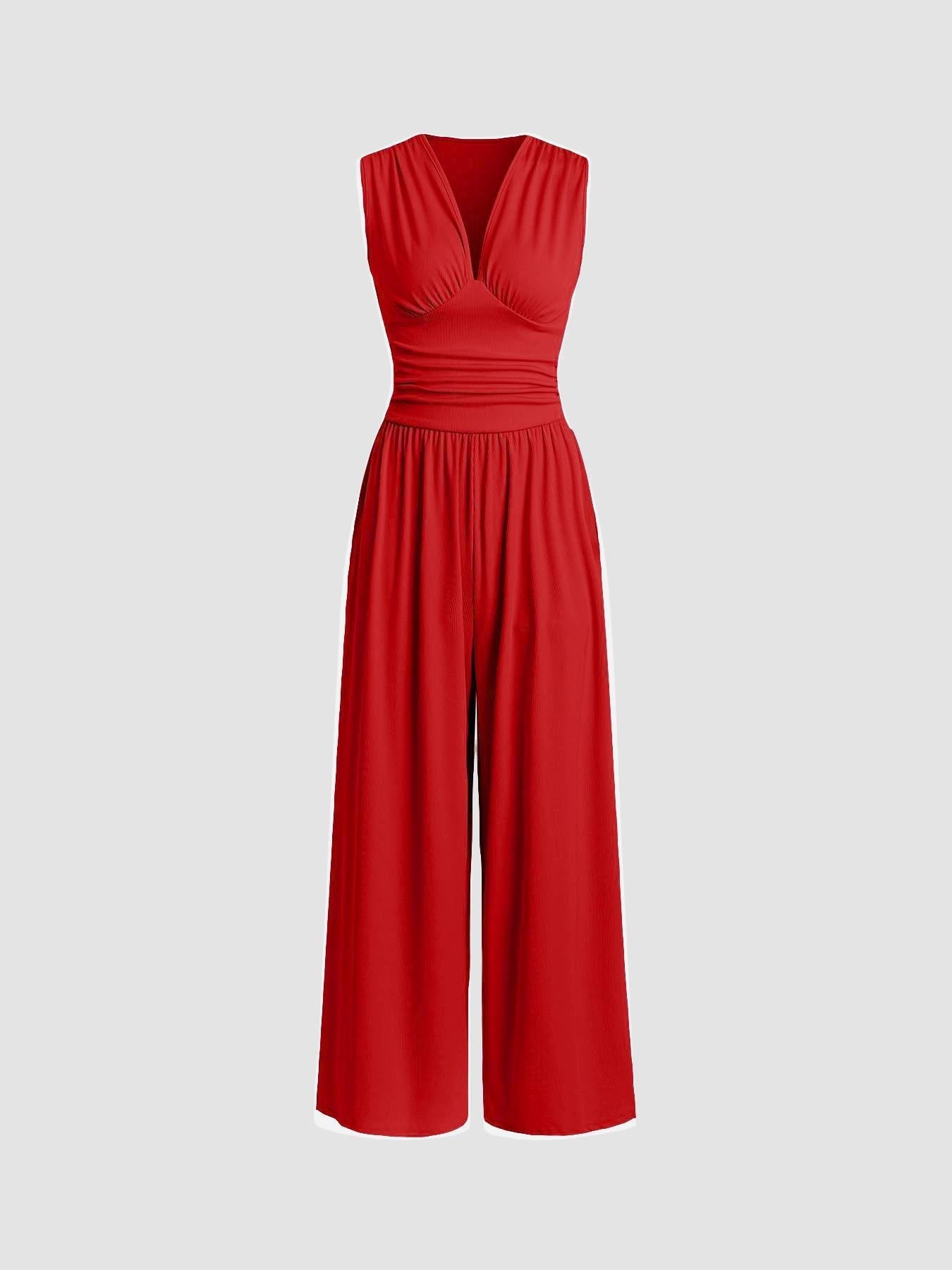 Combinaison sans manches Danoir Paris CHARITY rouge à jambes larges et coupe chic, élégante et moderne.