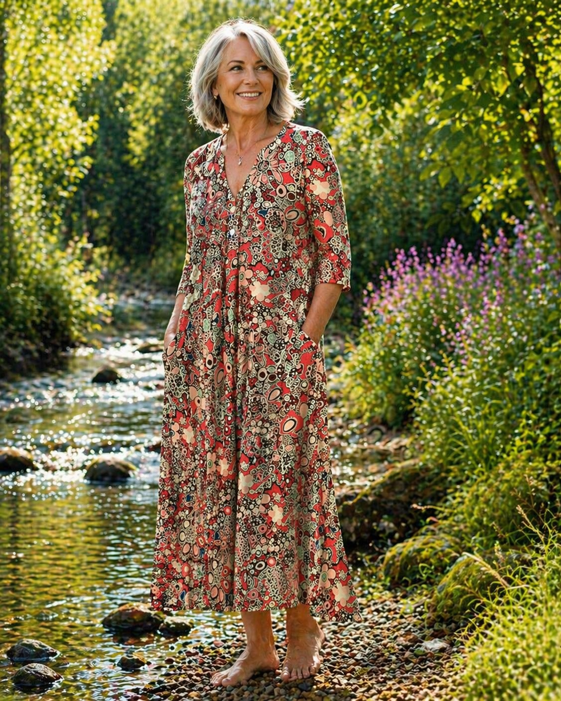 Robe d'été élégante Queenie de Danoir Paris en tissu rouge, avec coupe fluide et détails raffinés pour l'été.