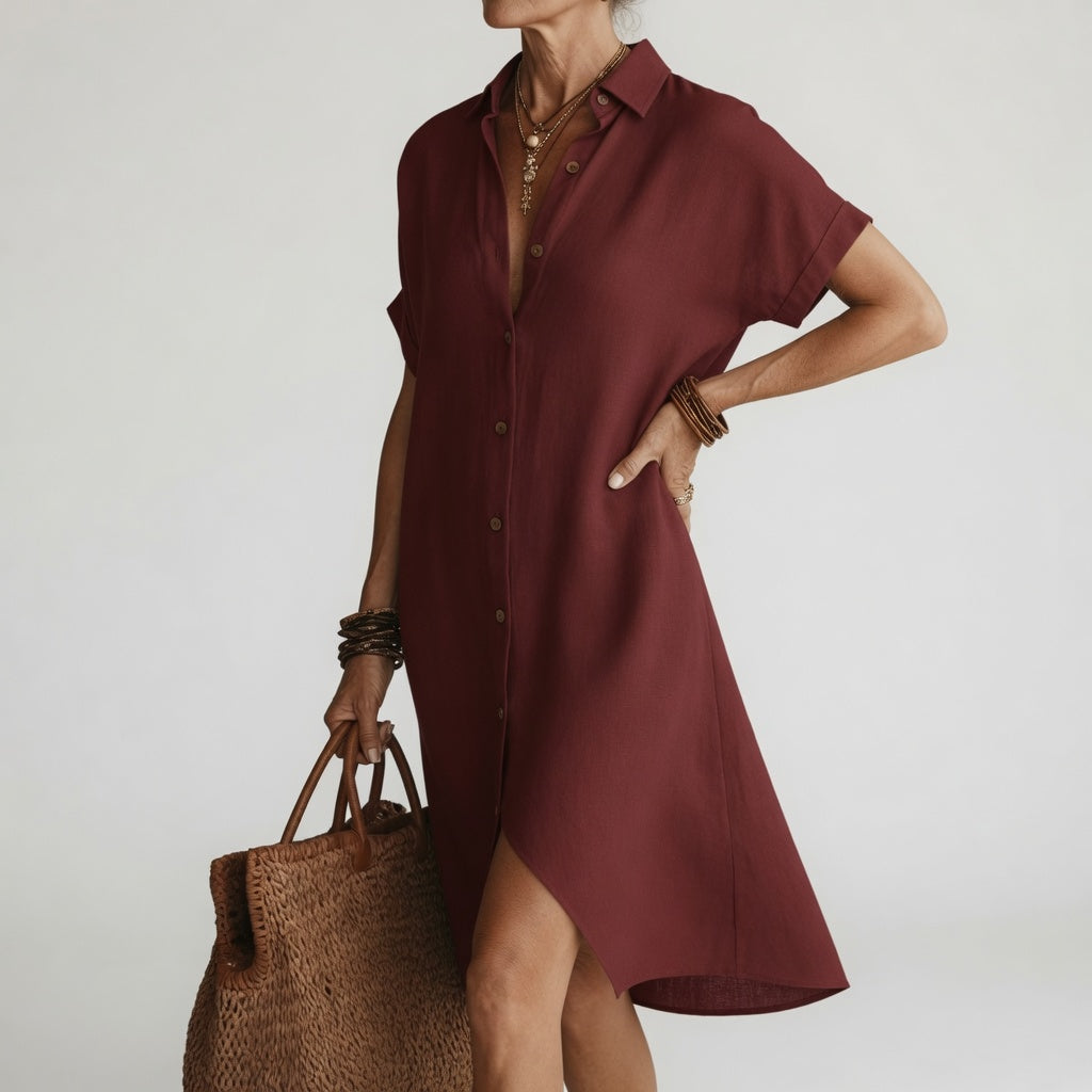 Robe chemise midi bleu marine Timéa™ de Danoir Paris, élégante, respirante, idéale pour un style parisien sophistiqué.
