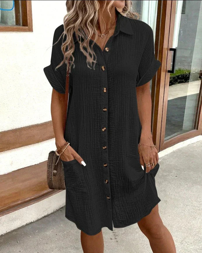 Robe oversized Andrea™ de Danoir Paris en tissu blanc avec col polo, style décontracté et élégant pour femmes.