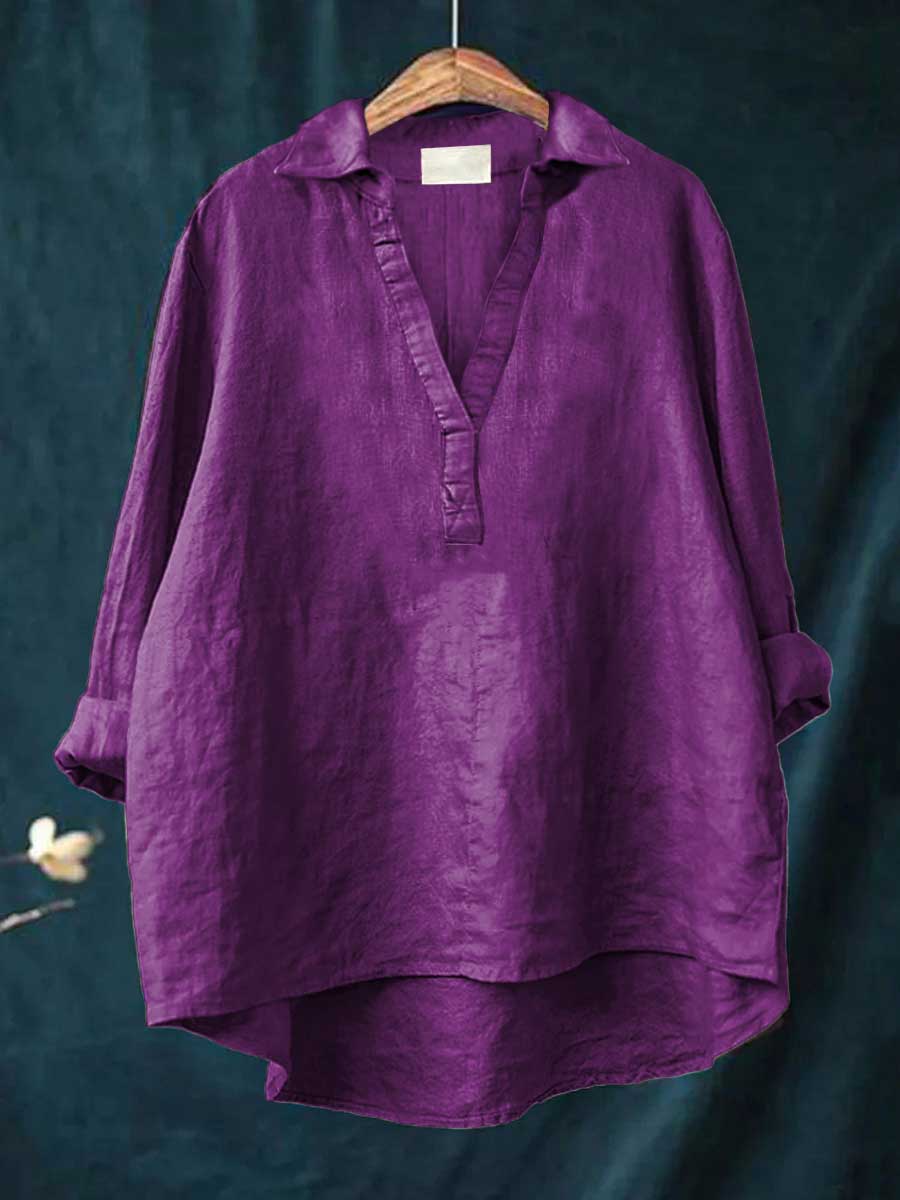 Blouse d'été en lin rose poudré Andrea de Danoir Paris, élégante et légère, idéale pour la saison estivale.