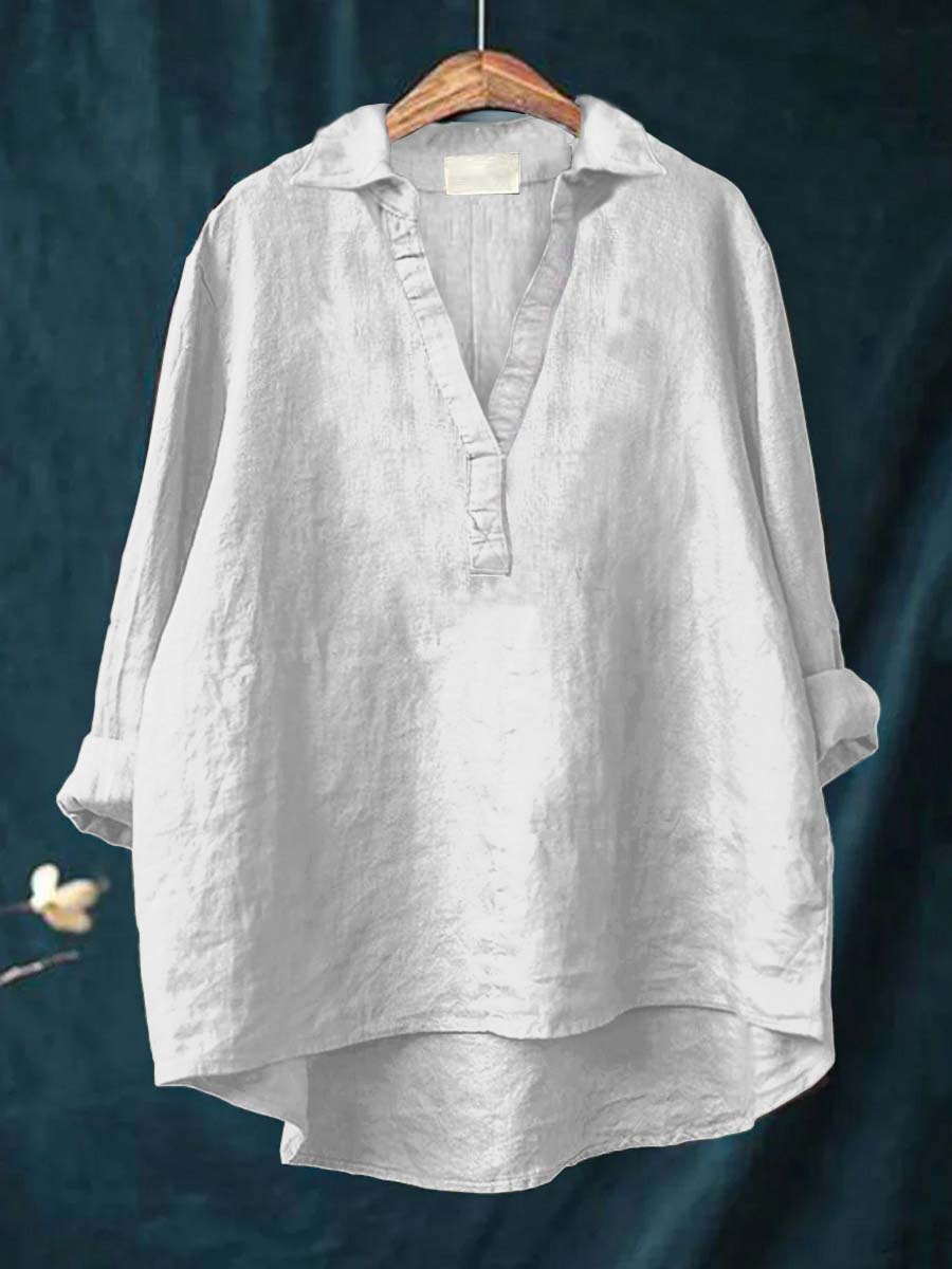 Blouse d'été en lin Andrea de Danoir Paris, couleur rose poudré, avec manches longues et détails élégants.