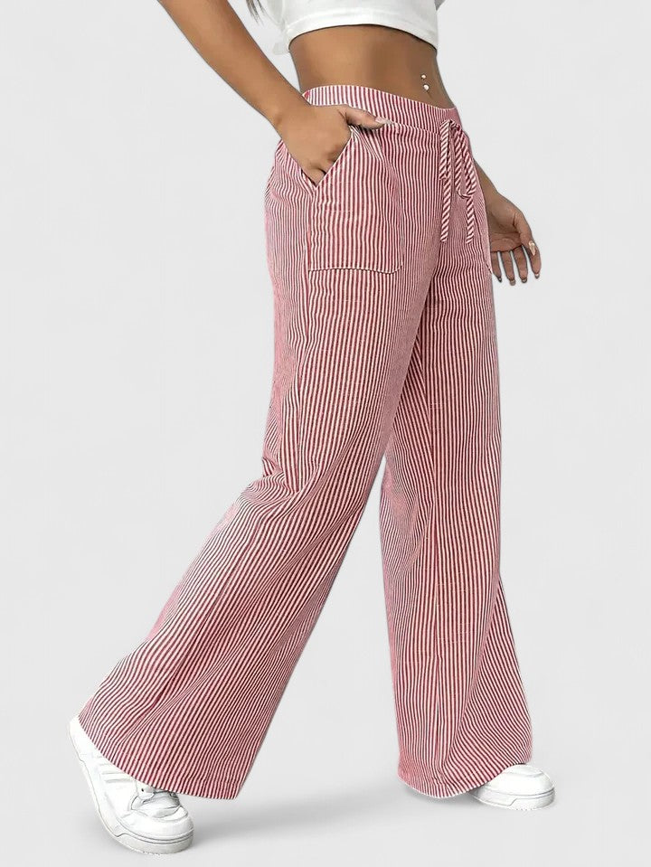Pantalon large élégant Dominique de Danoir Paris en tissu rose, vue de face avec détails de style sophistiqué.