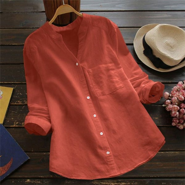 Chemise ample élégante Vera de Danoir Paris en rouge brique, vue de face, tissu fluide et coupe confortable.