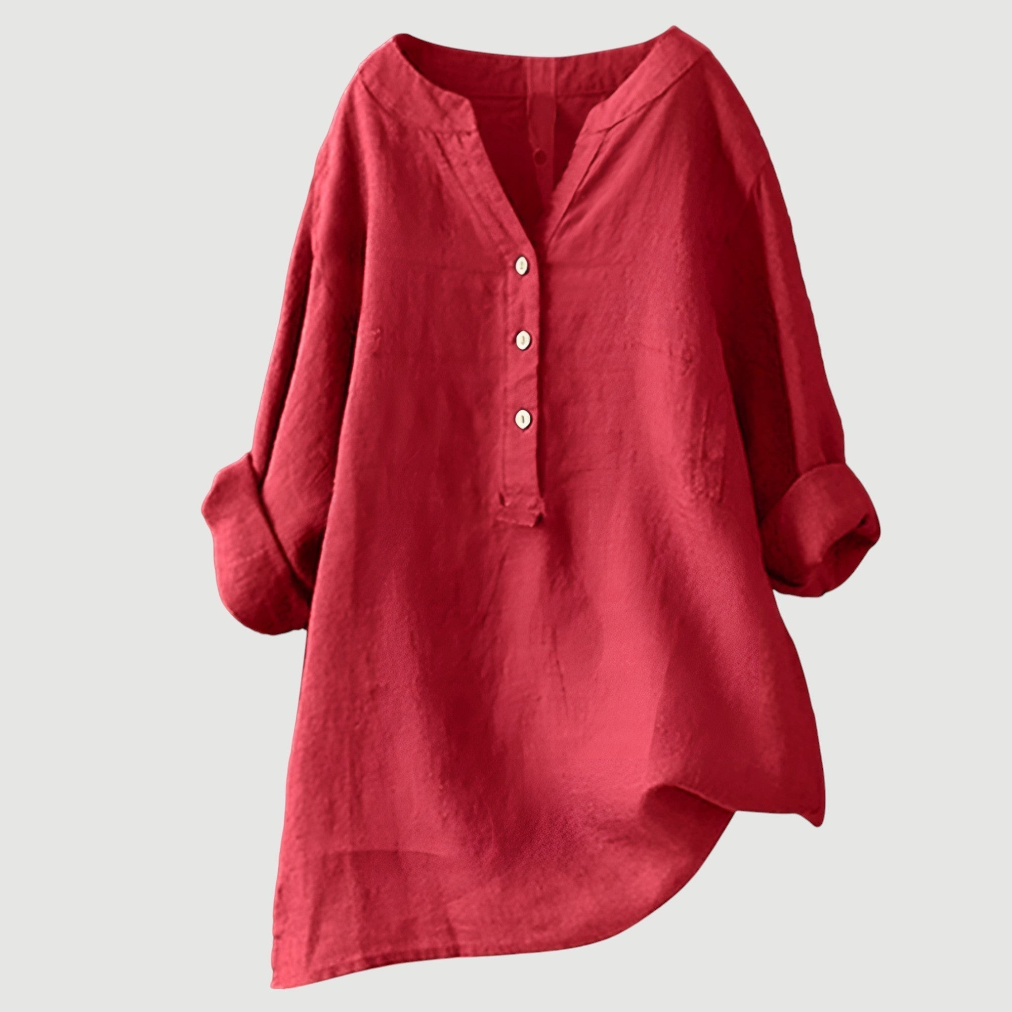Chemise légère et confortable Danoir Paris Freja de couleur rouge pastèque avec boutons, vue de face.