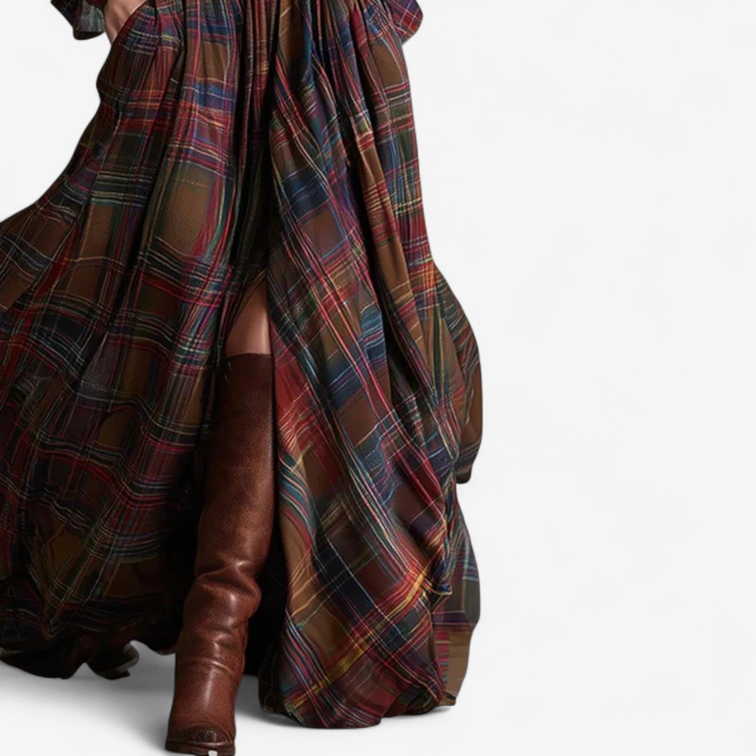 Maxi Danoir Paris à carreaux rouge et noir, design intemporel, tissu élégant, idéal pour une tenue sophistiquée.