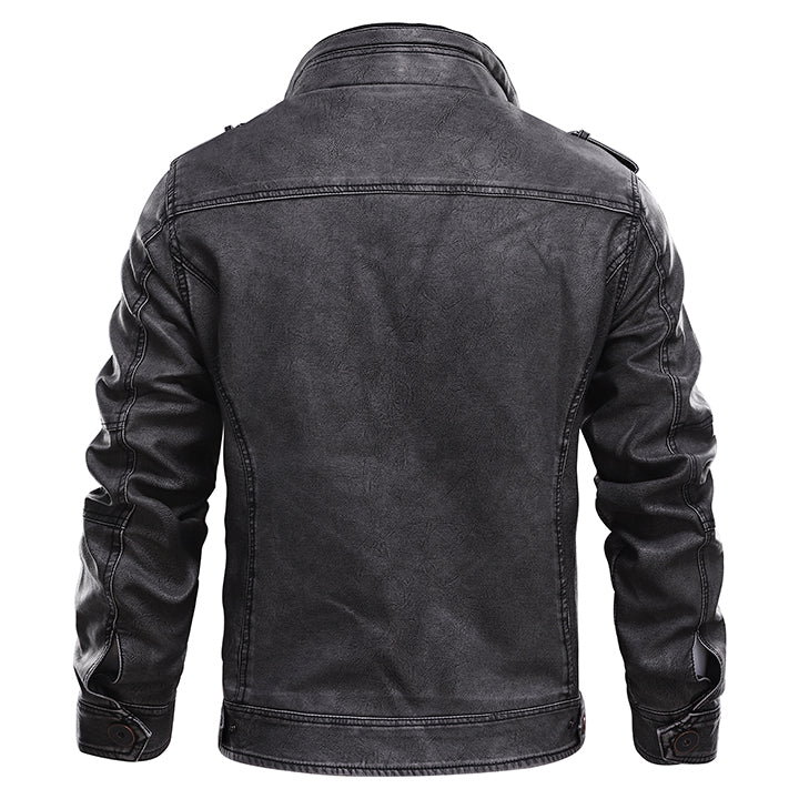 Veste en cuir noire Bonanza de Danoir Paris, détail de la texture en cuir et coupe ajustée, vue de face.