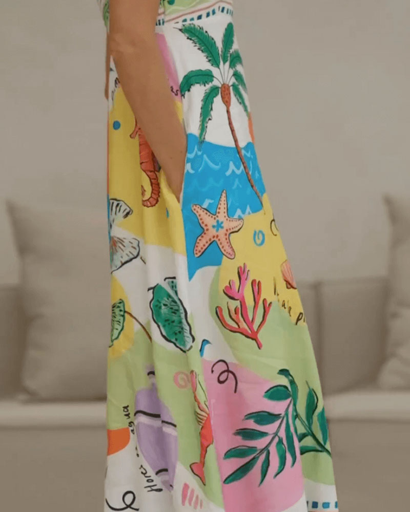 Robe estivale élégante Danoir Paris Evelyne, tissu léger et coloré, portée avec style, vue de face.