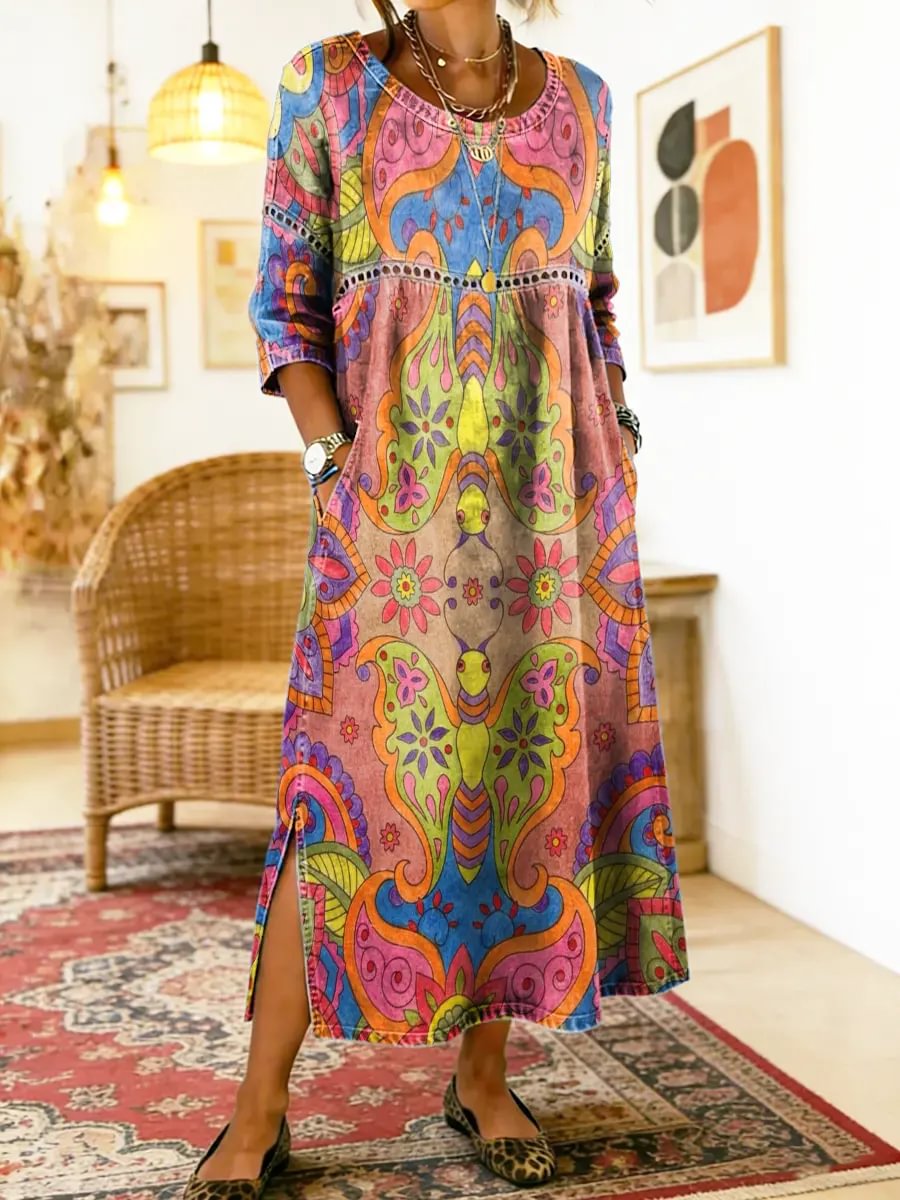 Robe imprimée florale Incarnation de Danoir Paris, élégante vêtement avec motif floral coloré, vue de face.
