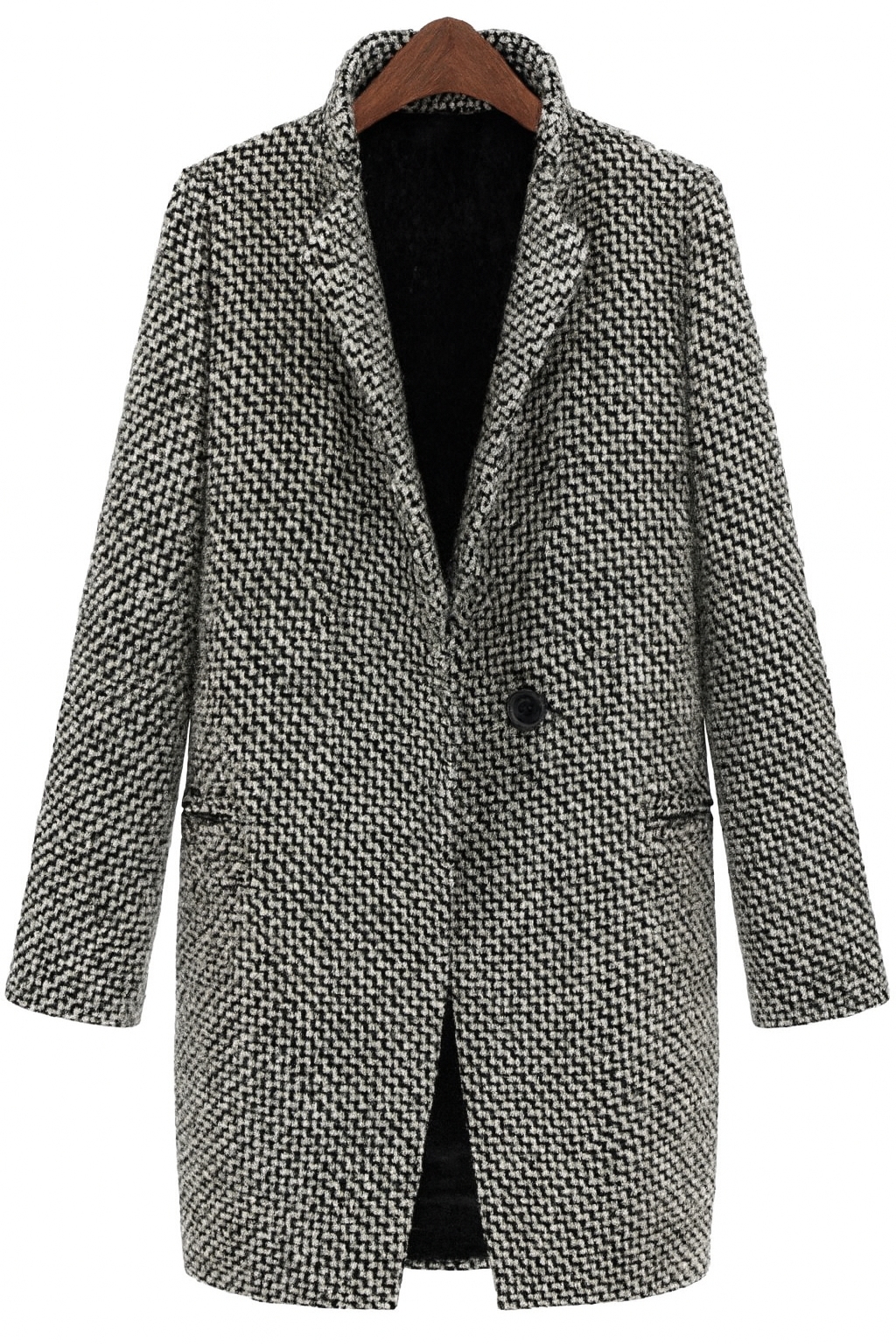Manteau d’hiver doublé en fausse fourrure Danoir Paris, gris, avec capuche et fermeture à boutons, pour femme.