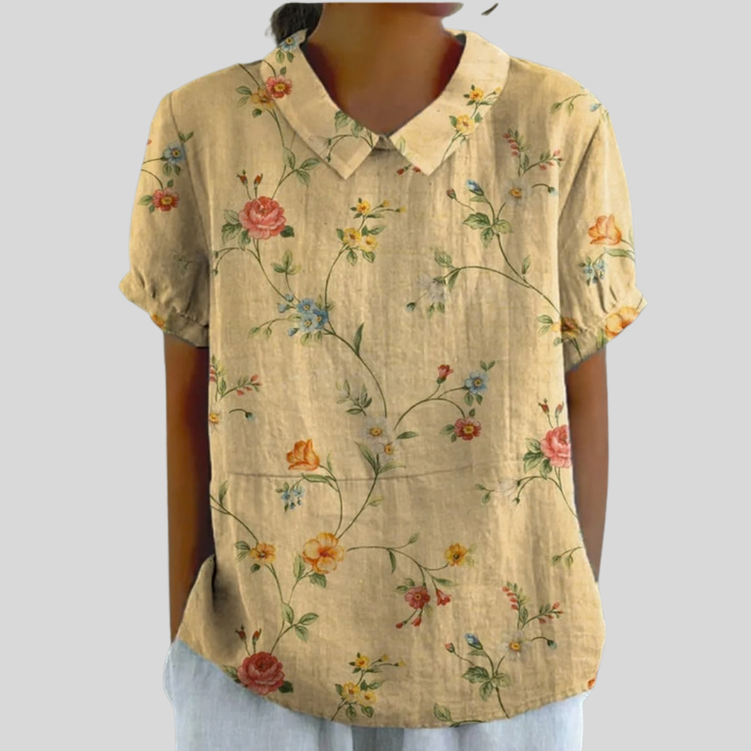 Blouse vintage Margot à fleurs de la marque Danoir Paris, manches longues et design floral élégant.