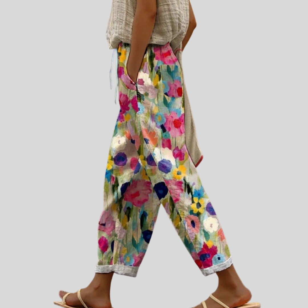 Pantalons casual quotidiens Danoir Paris en tissu léger, couleur neutre, vue de face sur fond blanc