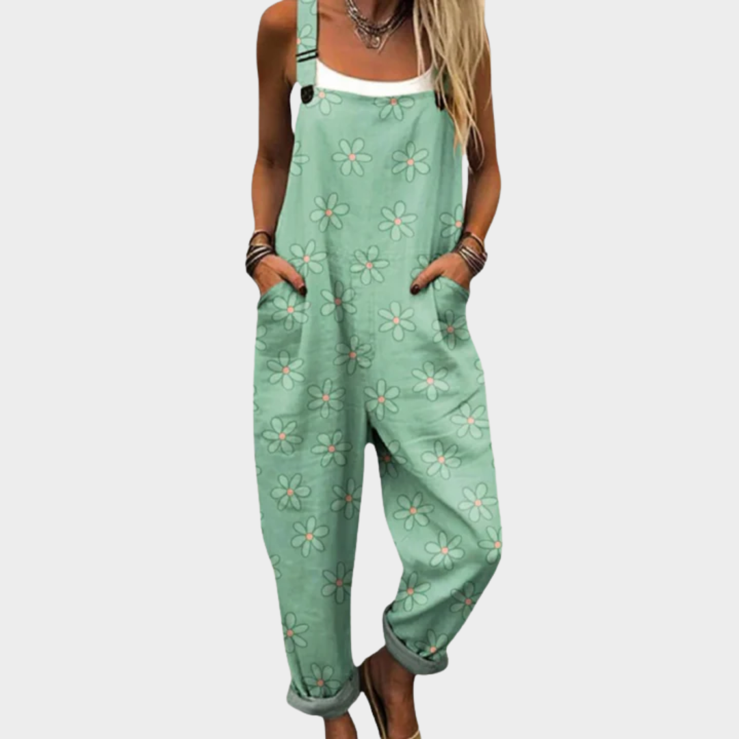 Salopette imprimée confortable de Danoir Paris, vêtement décontracté avec motif coloré et tissu doux pour un style casual.