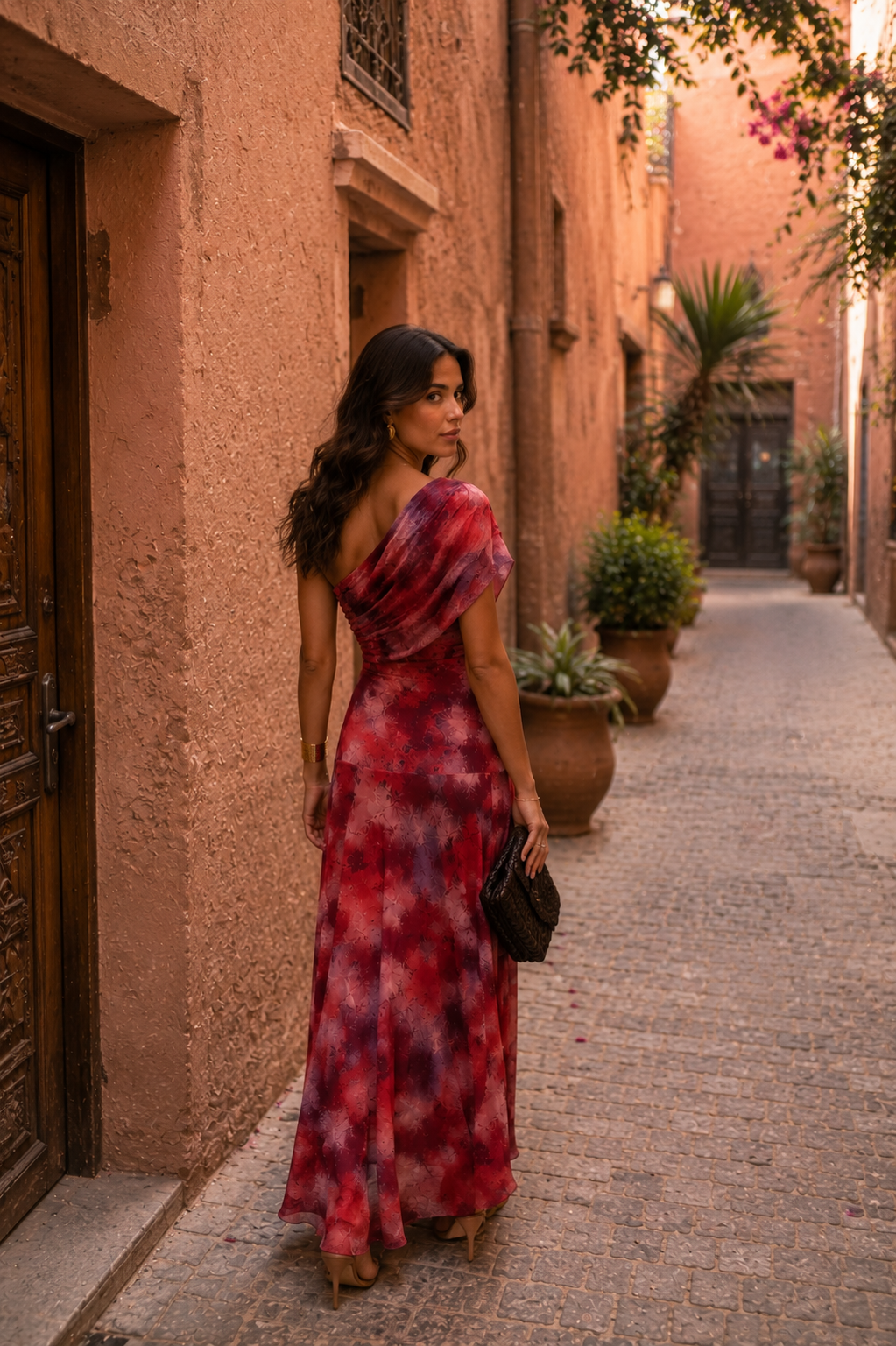 Robe Toledo rouge en édition limitée de Danoir Paris, vêtement élégant avec coupe flatteuse, vue en gros plan.