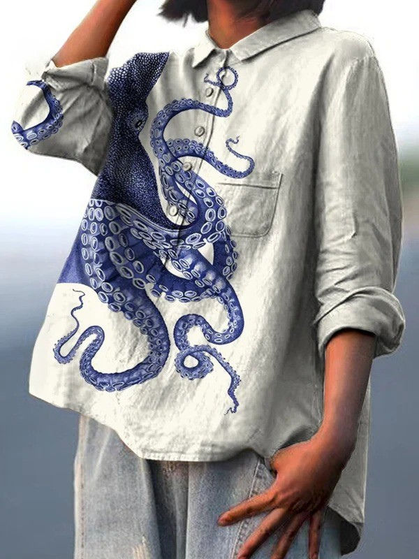 T-shirt Danoir Paris Elissa avec motif pieuvre colorée inspirée des profondeurs marines, tissu confortable et moderne.