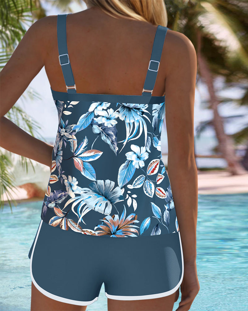 Maillot de bain tankini sans manches Imke à col en U imprimé gris de Danoir Paris, style élégant et confortable.