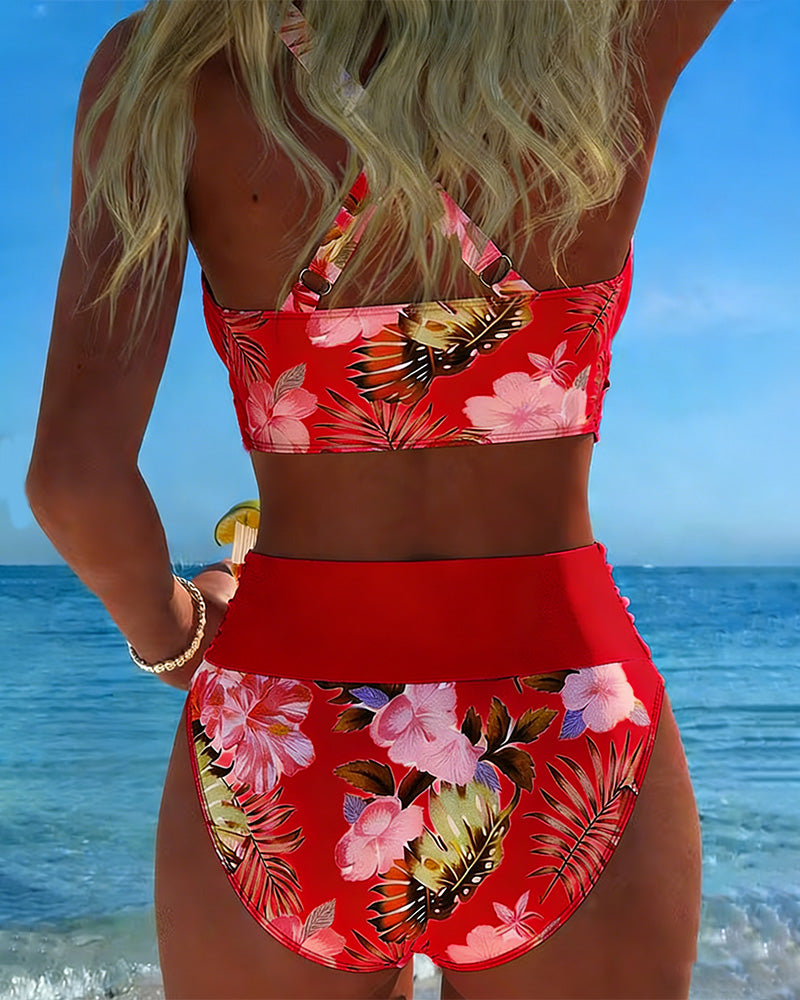 Maillot de bain Eduarda Danoir Paris avec motif floral contrastant et fente, taille S, couleur rose.