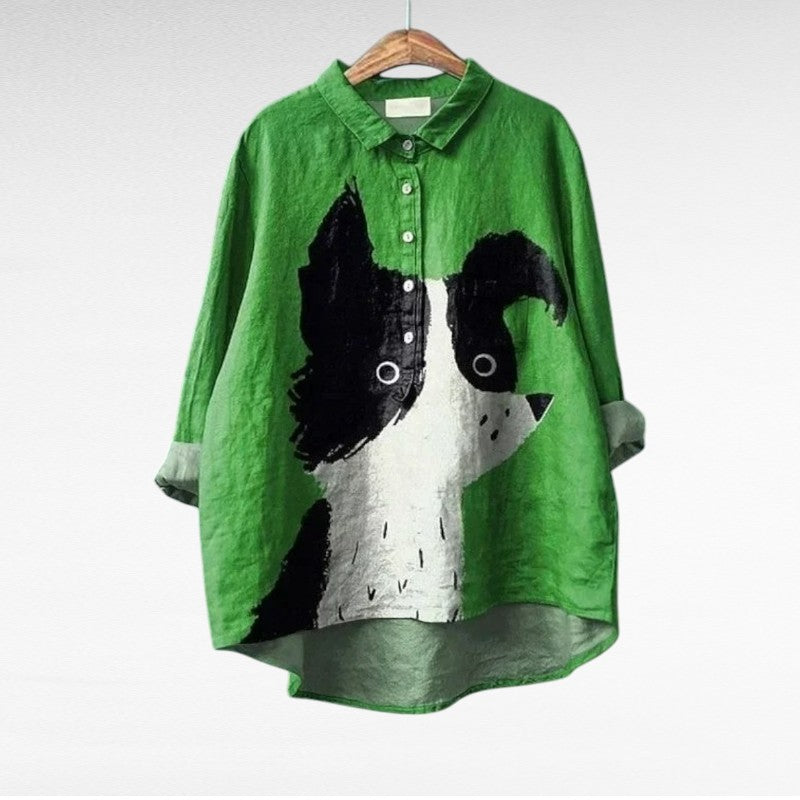 Blouse d'été élégante Charlotte en lin vert de Danoir Paris, tissu léger et style chic pour la saison chaude.
