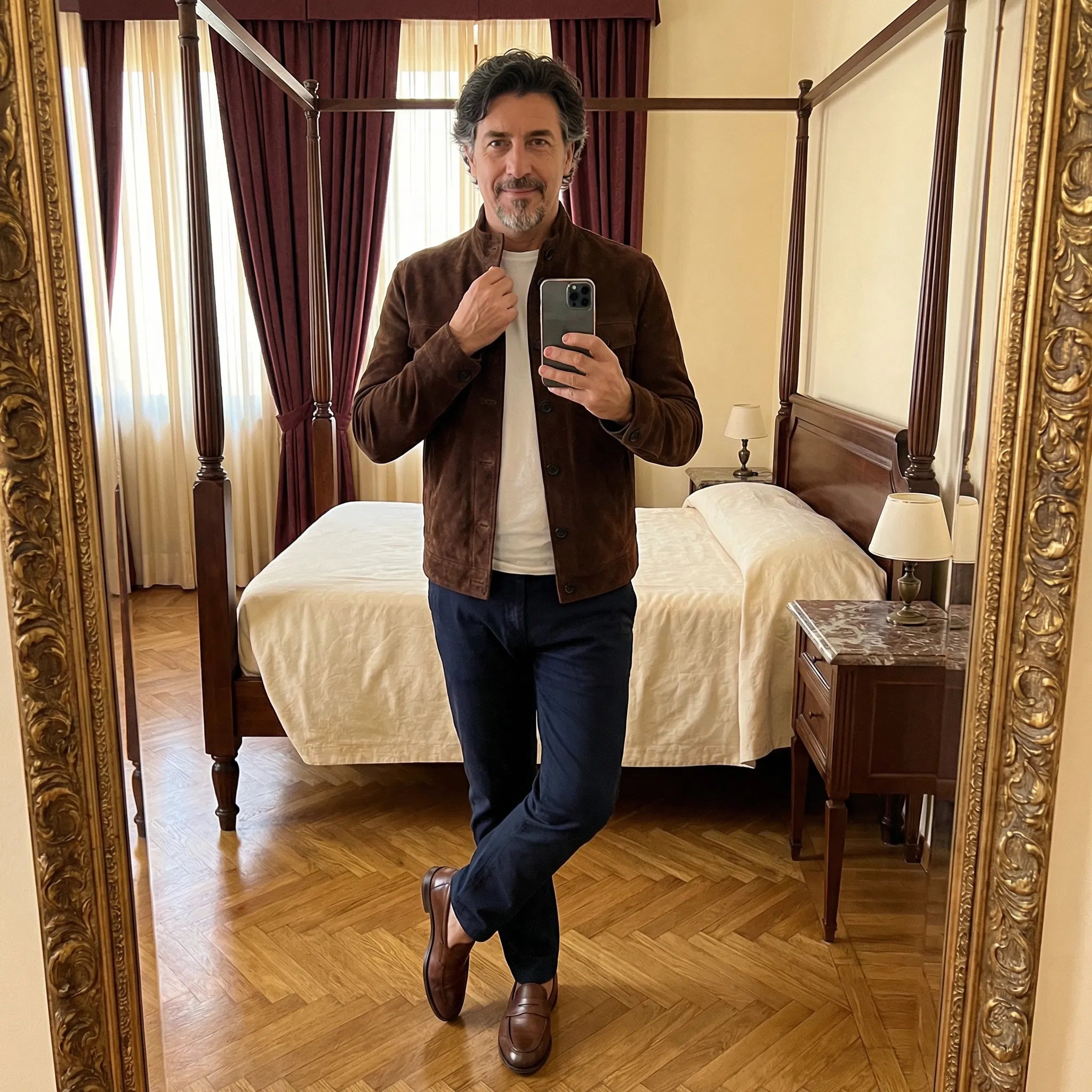 Veste en daim vert Oltrarno™ Danoir Paris, élégante, en daim premium avec savoir-faire italien visible sur le produit.
