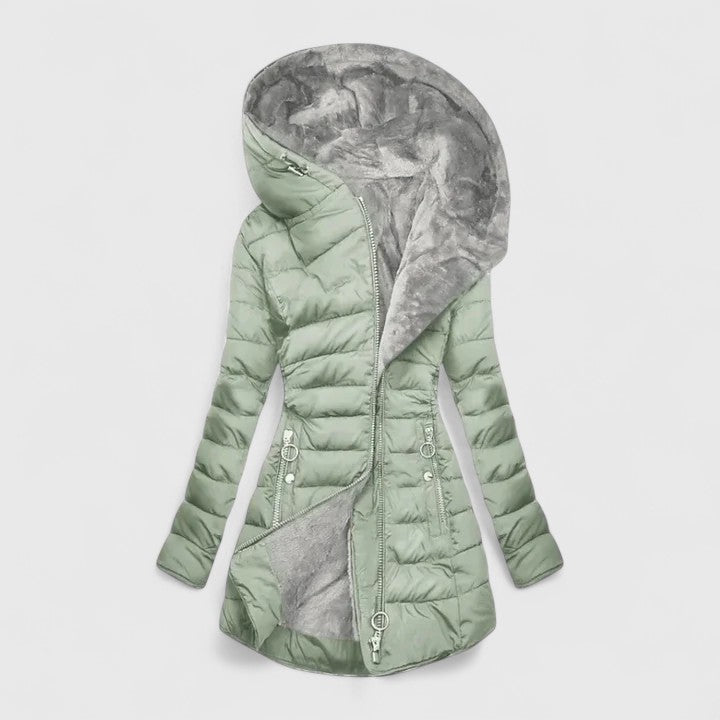 Manteau confortable Cassiora Danoir Paris en vert clair, avec coupe élégante et tissu doux, parfait pour la saison.