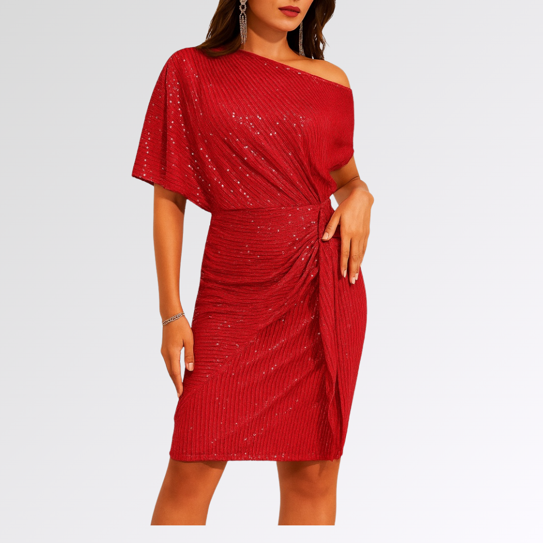 Robe asymétrique scintillante de Danoir Paris, vert, élégante et brillante, pour une tenue sophistiquée et moderne.