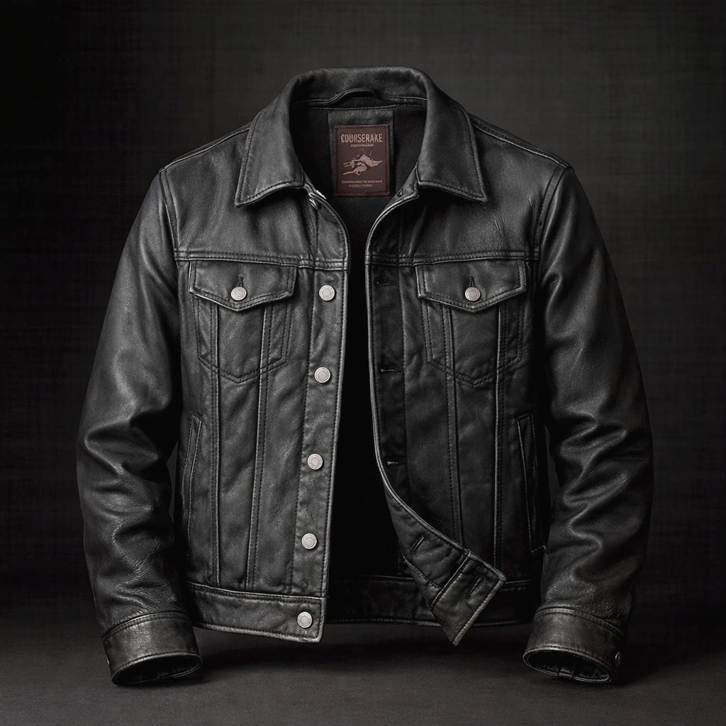 Veste rider pour homme Danoir Paris en vert, coupe ajustée, avec fermeture éclair et détails en cuir synthétique.