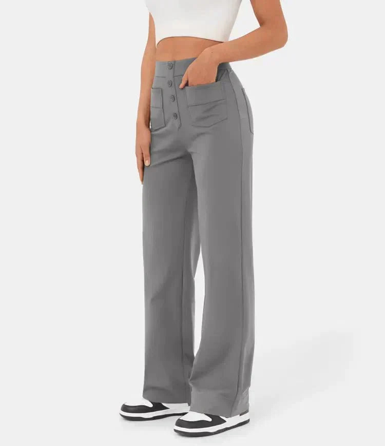 Pantalons élastiques confortables Jade de Danoir Paris, vert, taille XS, tissu doux et ajusté pour un style décontracté.