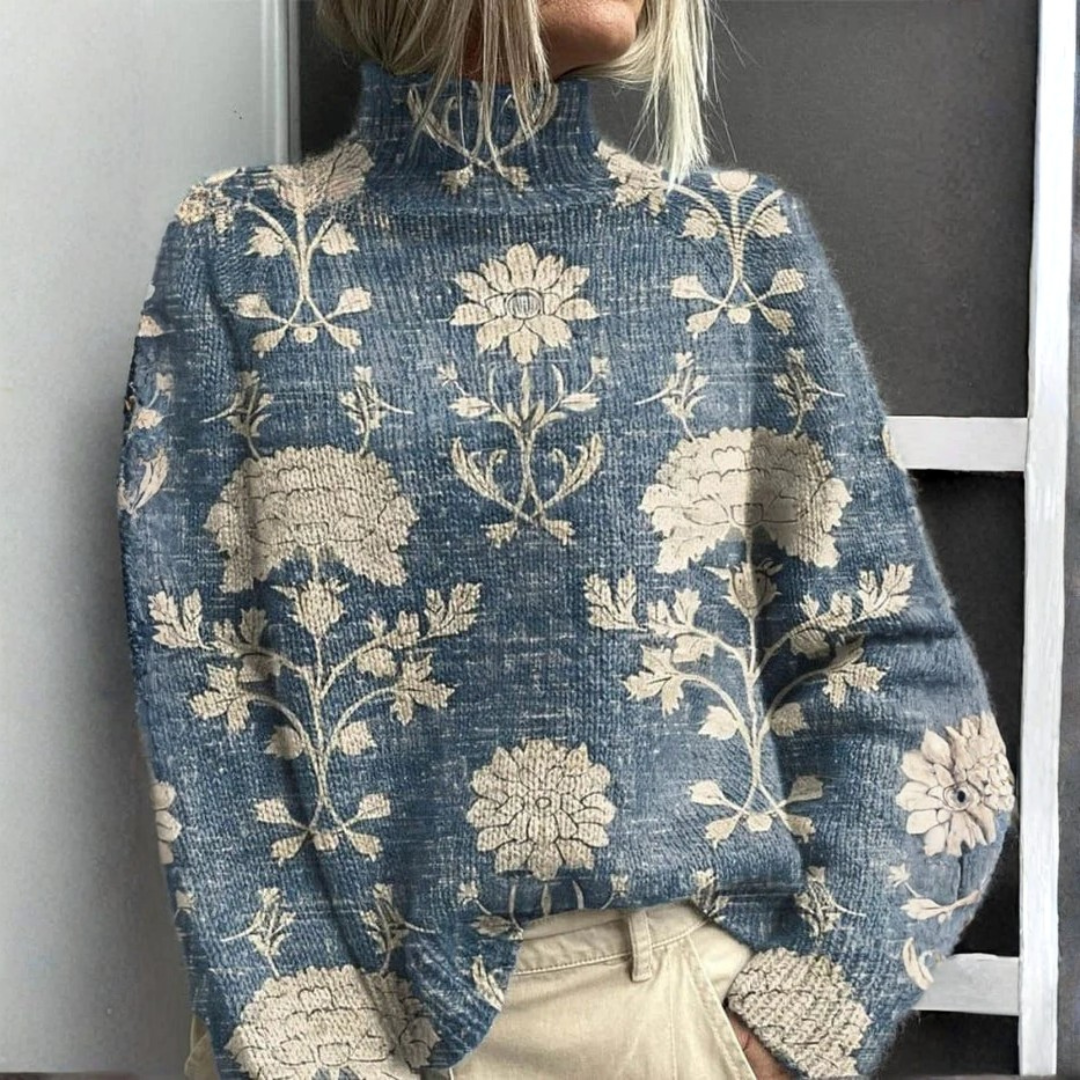 Pull à col roulé chaud et élégant Danoir Paris, en vert, porté sur mannequin, détail du tissu doux et finition soignée.