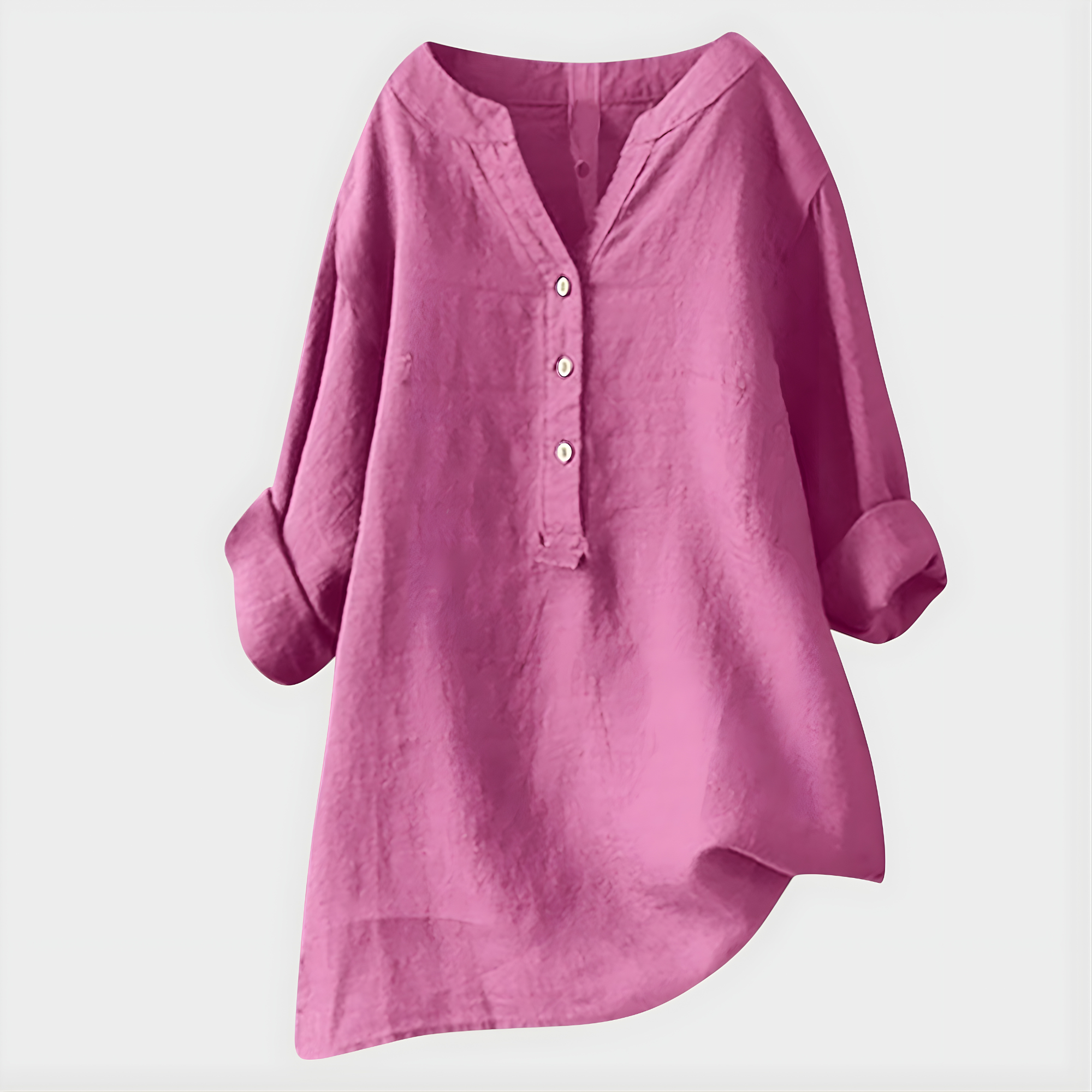 Blouse élégante rose pastèque Danoir Paris Diane avec col en V, tissu fluide et coupe sophistiquée visible sur l'image.