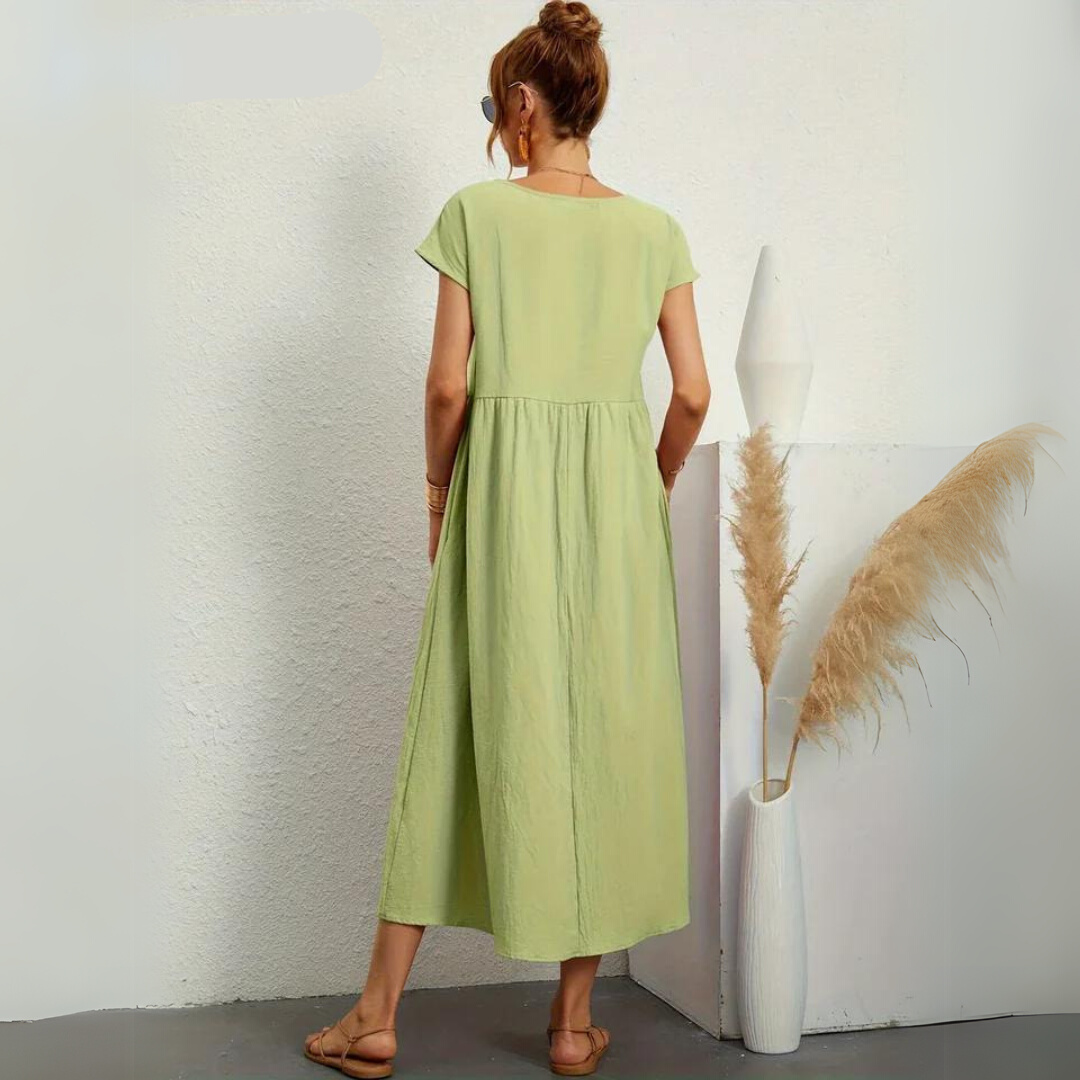 Robe midi décontractée en coton Danoir Paris pour femme, modèle Isla, blanche, élégante et confortable.