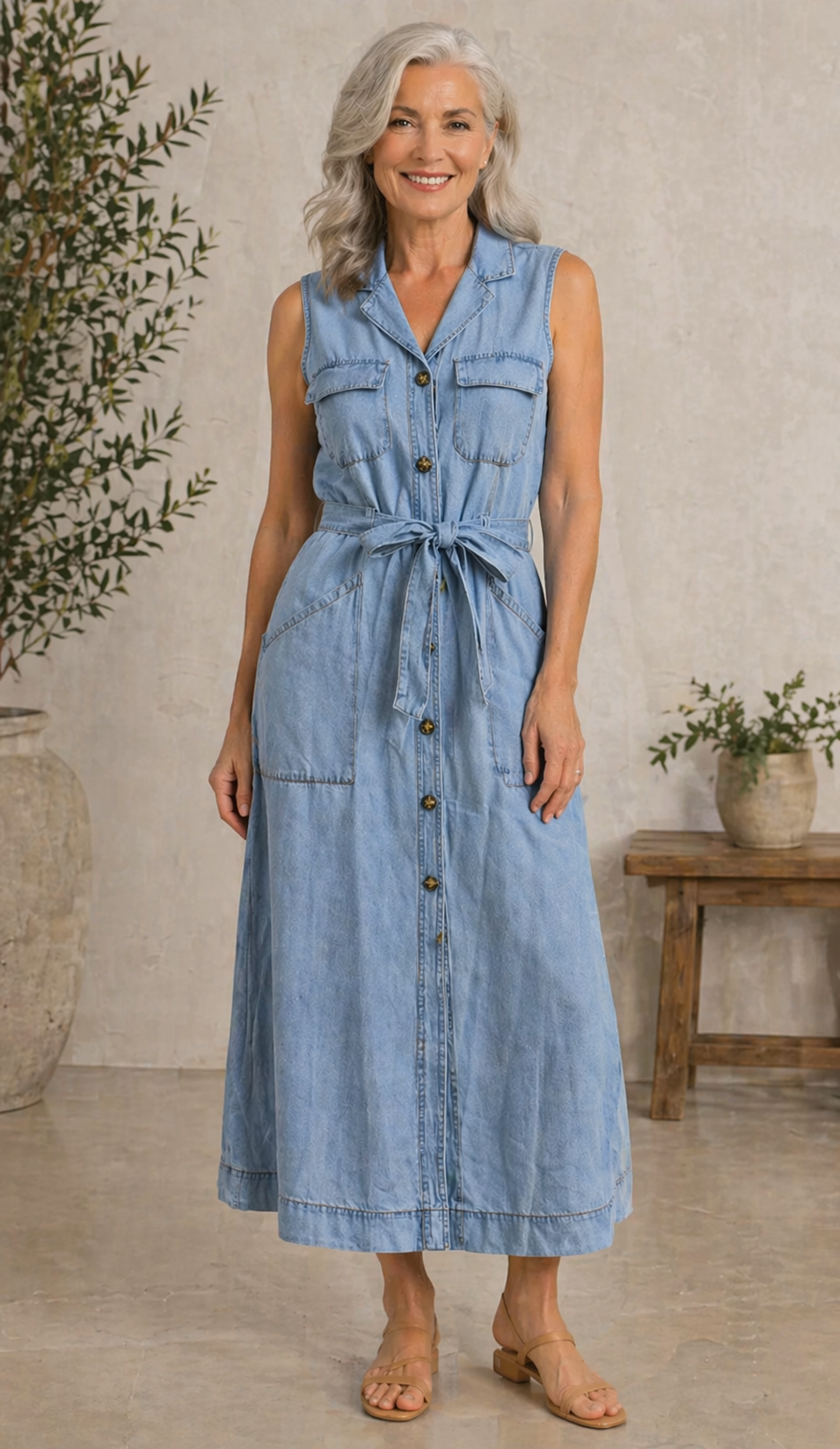 Robe en denim pour femmes Susan de Danoir Paris, vêtement bleu moyen avec coupe élégante, portée décontractée.