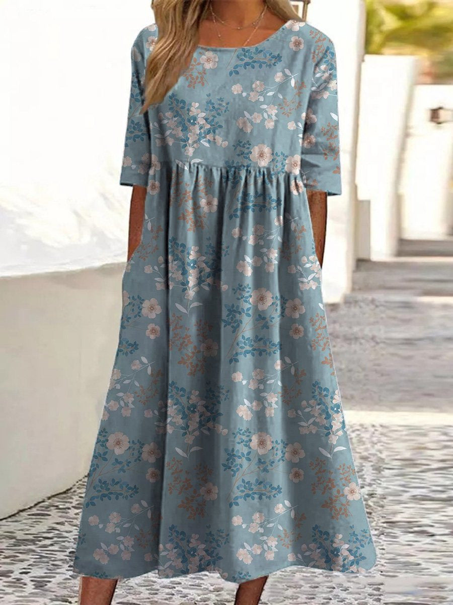 Robe midi décontractée pour femmes LAARNI™ de Danoir Paris en bleu marine, tissu fluide et coupe confortable.