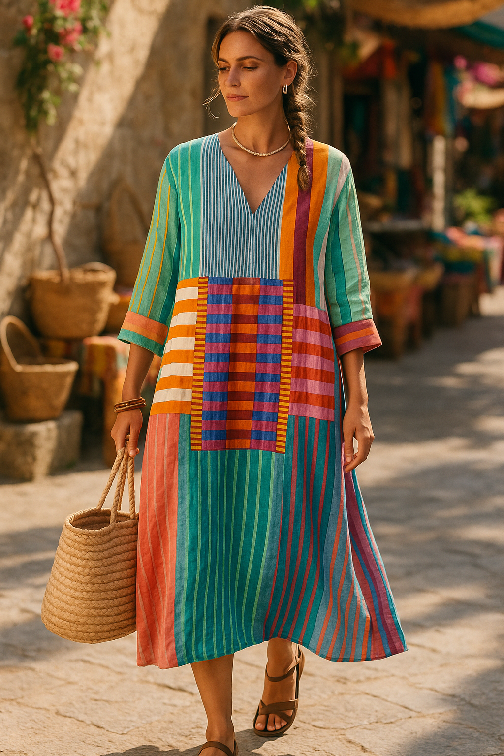 Robe géométrique élégante Malia de Danoir Paris en taille XS, détail de motifs modernes et coupe sophistiquée.