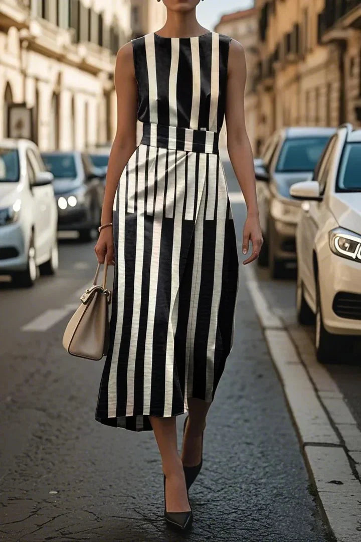 Robe graphique asymétrique Zelva de Danoir Paris, coupe moderne et design unique, portée en style élégant et contemporain.