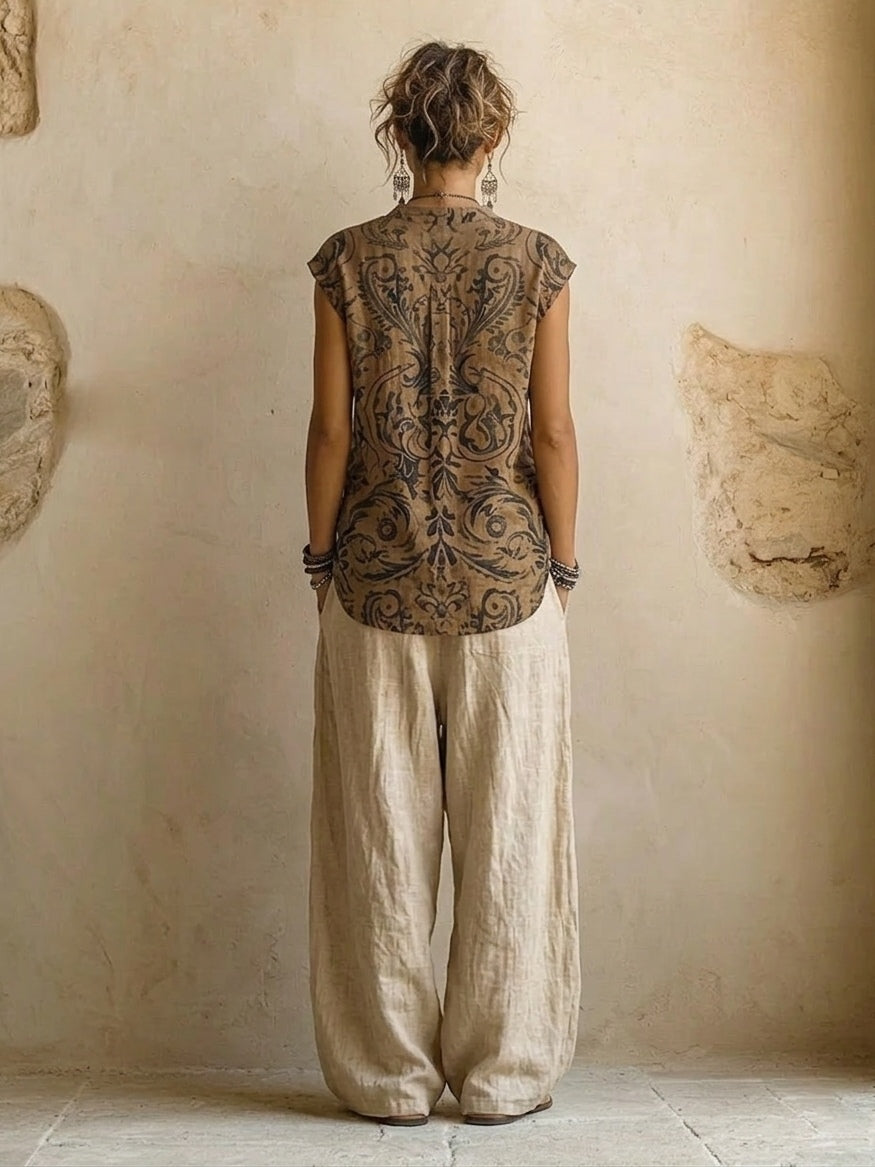 Ensemble coordonné en lin mélangé Florence de Danoir Paris, veste et pantalon dans un style élégant et décontracté.