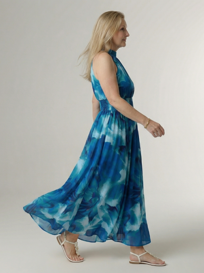 Robe midi jaune Danoir Paris Sylin à col montant et détails froncés, style élégant et féminin.