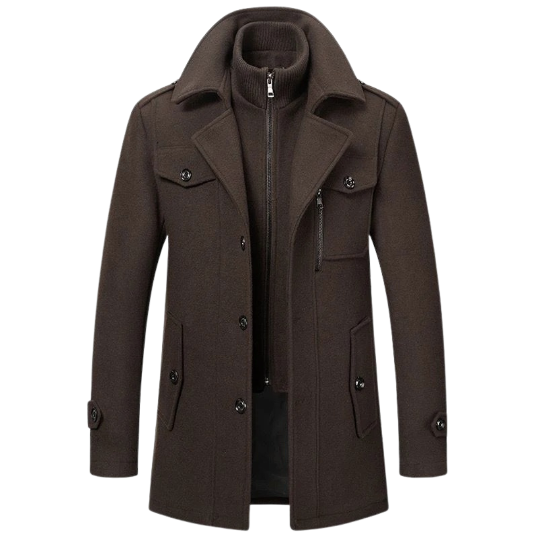 Veste d’hiver élégante Danoir Paris en noir, tissu chaud et stylé, adaptée pour l’automne et l’hiver.
