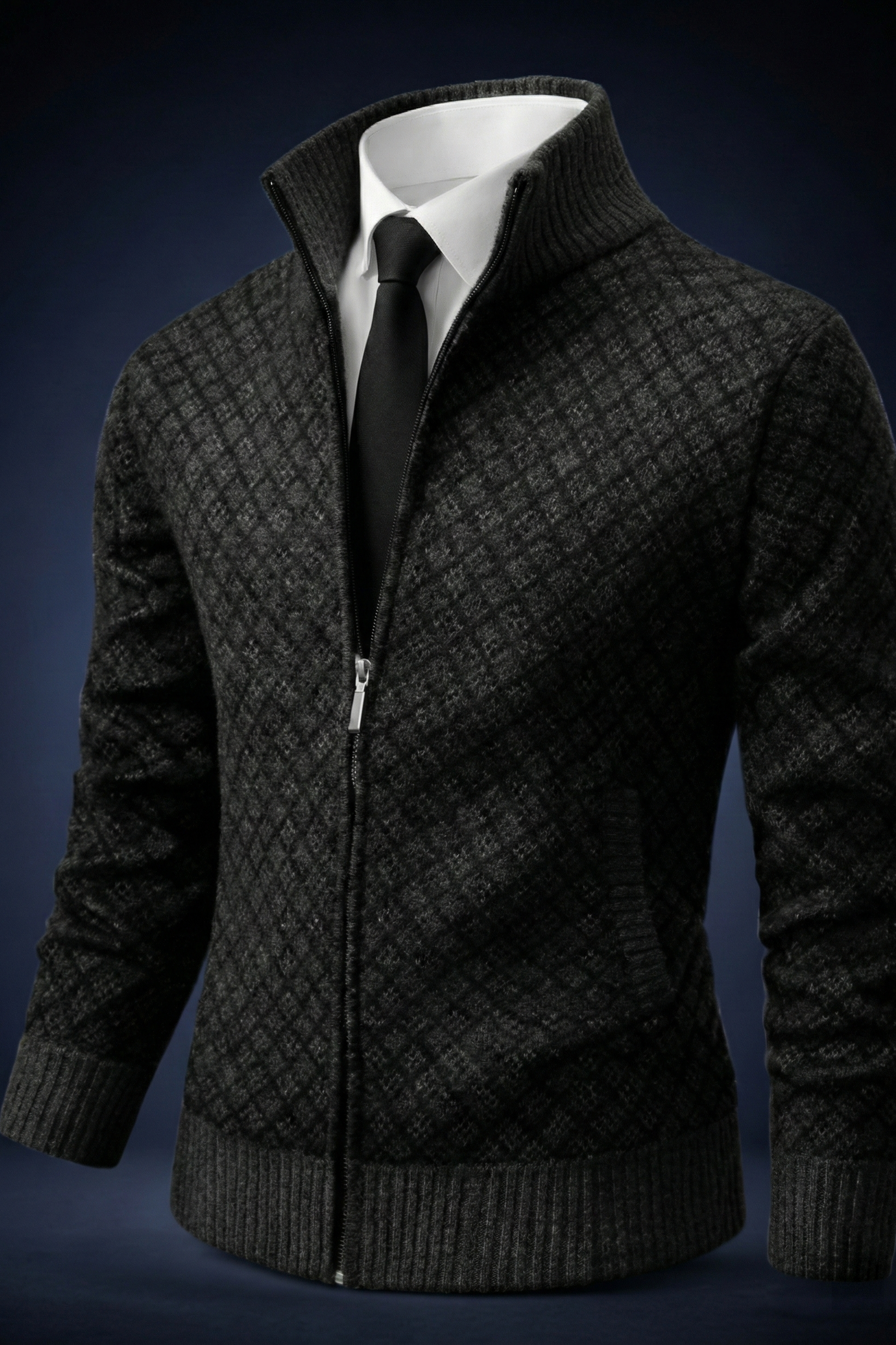 Cardigan décontracté de luxe Oliver de Danoir Paris, en noir, taille XS, en tissu doux et élégant.