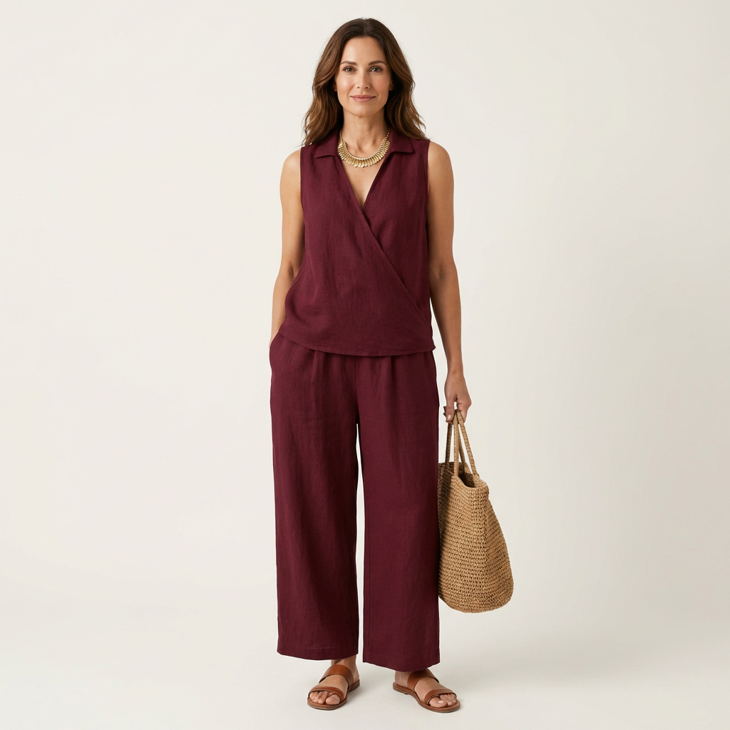 Twiila ensemble top à croix et pantalon large Danoir Paris, vêtement mode femme, tissu fluide et élégant.