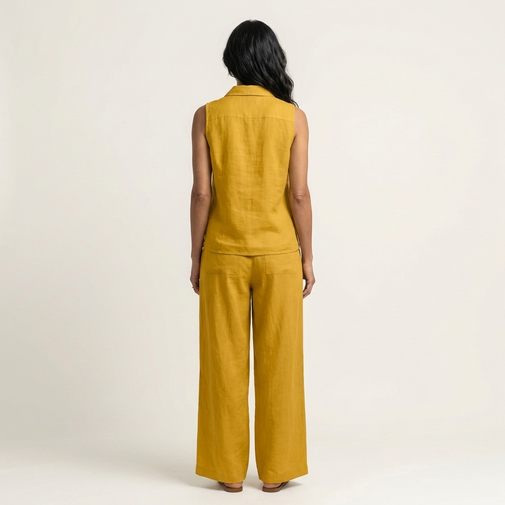 Ensemble Twiila de Danoir Paris avec haut croisé et pantalon à jambes larges, en tissu fluide et élégant, vue de face.