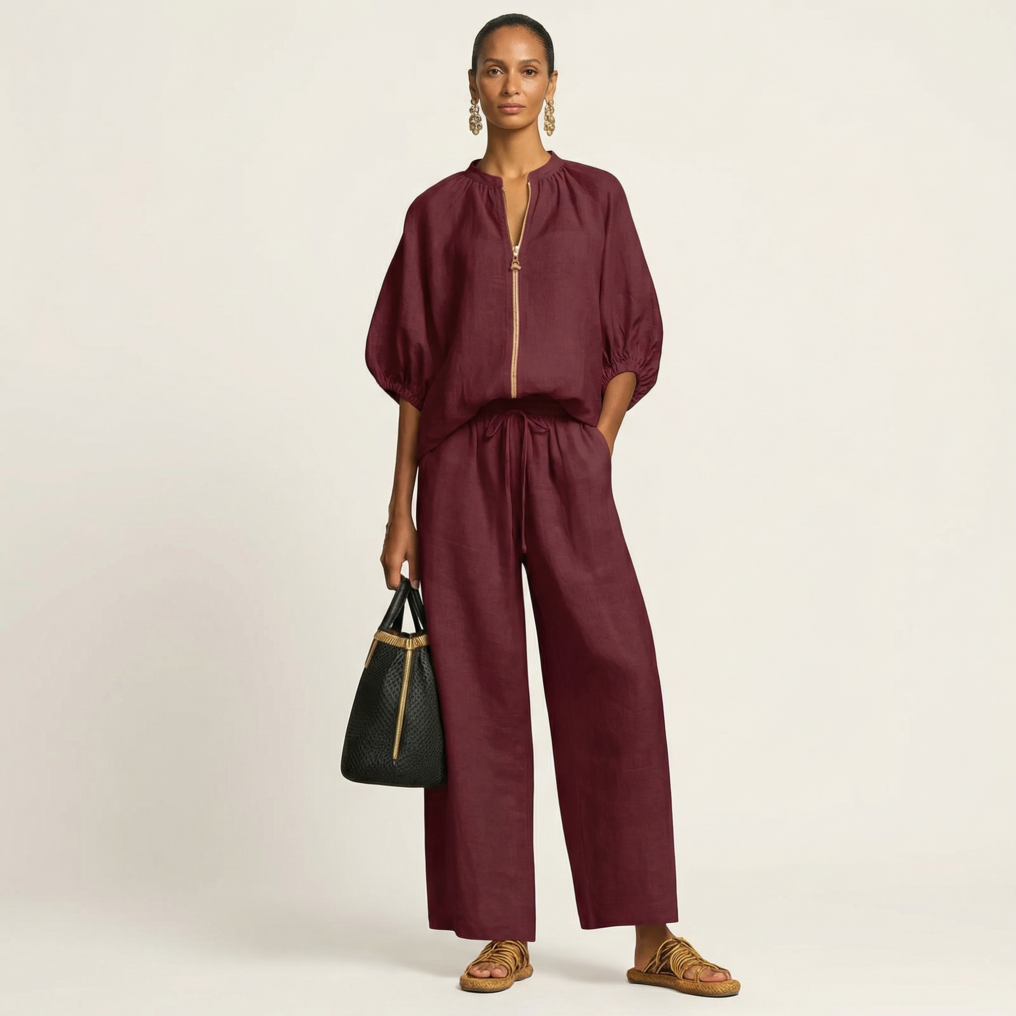 Ensemble à manches bouffantes avec zip Danoir Paris, style élégant, coupe moderne, tissu léger, parfait pour une tenue tendance.
