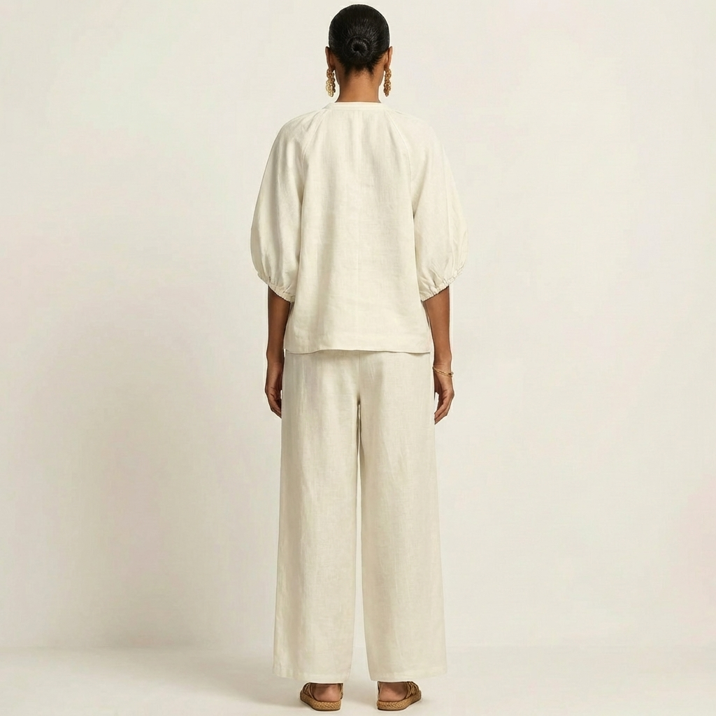 Ensemble à manches bouffantes Danoir Paris Marlowe avec zip, vue de l'avant, tissu léger et élégant, détails de manches.