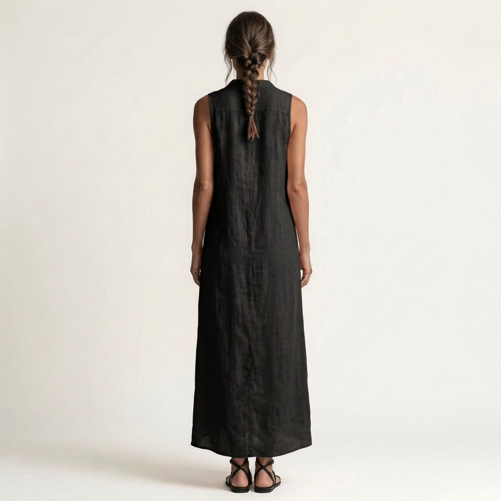 Ensemble maxi sans manches avec boutons et capuche Danoir Paris, robe longue confortable pour femme.